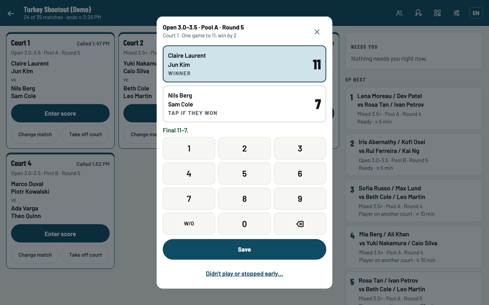 For organizers: A score in three taps